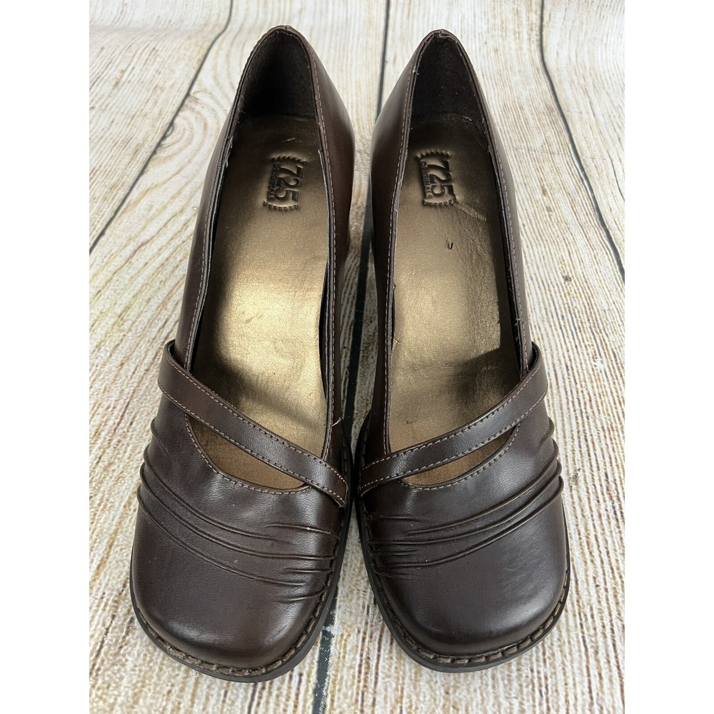Vtg Y2k Square Toe Shoes 725 Originals Sz 8 Brown 90s Leather Chunky Block‎ Heel - Picture 5 of 8